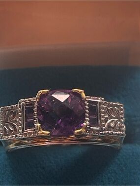 Gems en Vogue African Amethyst Ring 18K Gold Embraced Sterling Silver Size 7.75